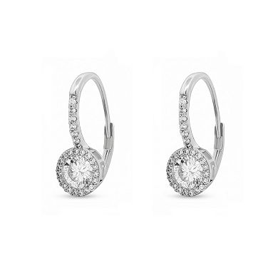 PRIMROSE Fine Silver-Plated Lab-Created Moissanite Round Halo Drop Earrings