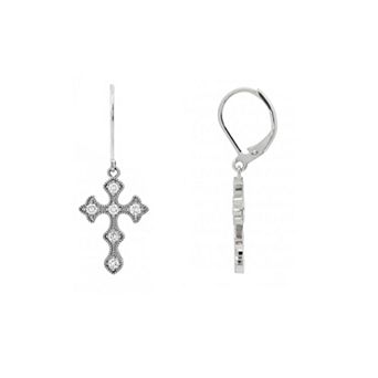 PRIMROSE Fine Silver-Plated Lab-Created Moissanite Cross Drop Earrings