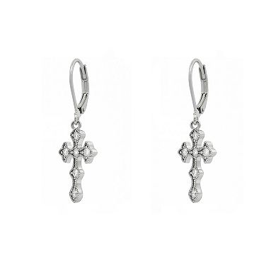 PRIMROSE Fine Silver-Plated Lab-Created Moissanite Cross Drop Earrings