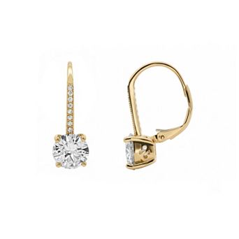 PRIMROSE 14k Gold Flash Plated Lab-Created Moissanite Leverback Earrings