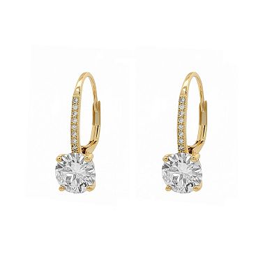 PRIMROSE 14k Gold Flash Plated Lab-Created Moissanite Leverback Earrings