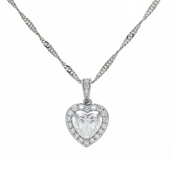 PRIMROSE Fine Silver-Plated Lab-Created Moissanite Heart Pendant Necklace