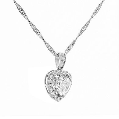 PRIMROSE Fine Silver-Plated Lab-Created Moissanite Heart Pendant Necklace
