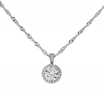 PRIMROSE Fine Silver-Plated Lab-Created Moissanite Box Chain Halo Pendant Necklace