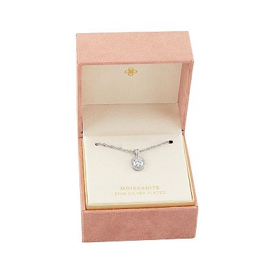 PRIMROSE Fine Silver-Plated Lab-Created Moissanite Box Chain Halo Pendant Necklace