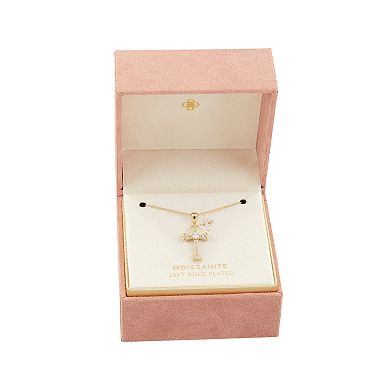 PRIMROSE 14k Gold Flash Plated Lab-Created Moissanite Double Cross Cable Chain Pendant Necklace
