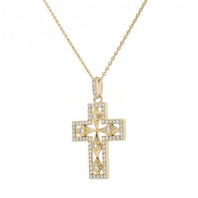 PRIMROSE 14k Gold Flash Plated Lab-Created Moissanite Cross Pendant Necklace