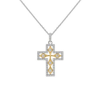 PRIMROSE 14k Gold Flash Plated Lab-Created Moissanite Cross Pendant Necklace