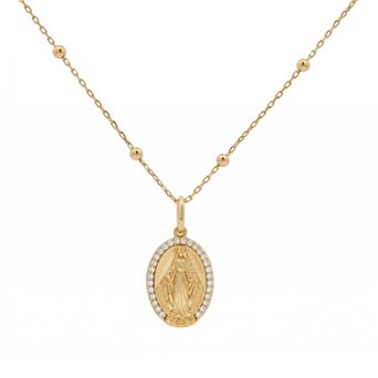 PRIMROSE 14k Gold Flash Plated Lab-Created Moissanite Religious Medallion Pendant Necklace