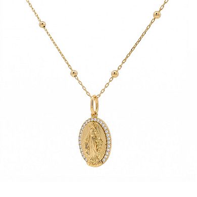 PRIMROSE 14k Gold Flash Plated Lab-Created Moissanite Religious Medallion Pendant Necklace