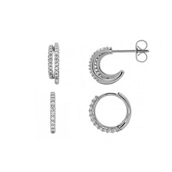 PRIMROSE Fine Silver-Plated Lab-Created Moissanite Hoop Earrings Duo Set