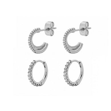 PRIMROSE Fine Silver-Plated Lab-Created Moissanite Hoop Earrings Duo Set