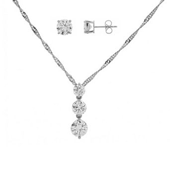 PRIMROSE Fine Silver-Plated Lab-Created Moissanite Singapore Chain Pendant Necklace & Stud Earrings Set