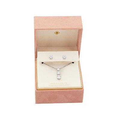 PRIMROSE Fine Silver-Plated Lab-Created Moissanite Singapore Chain Pendant Necklace & Stud Earrings Set