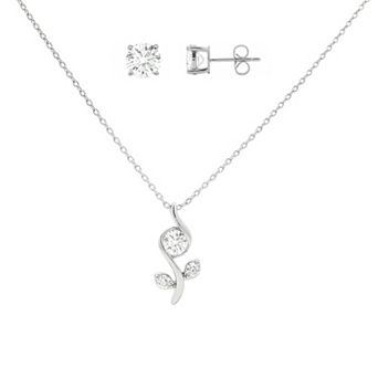 PRIMROSE Fine Silver-Plated Lab-Created Moissanite Flower Pendant Necklace & Stud Earrings Set