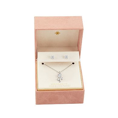 PRIMROSE Fine Silver-Plated Lab-Created Moissanite Flower Pendant Necklace & Stud Earrings Set