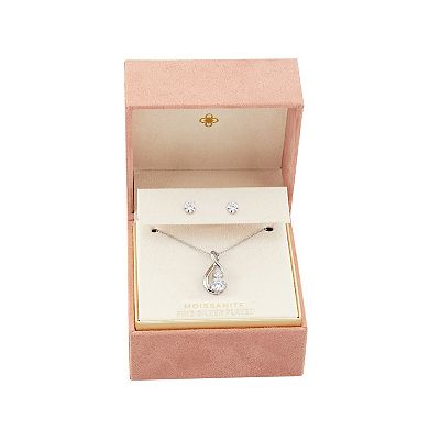 PRIMROSE Fine Silver-Plated Lab-Created Moissanite Cable Chain Pendant Necklace & Stud Earrings Set