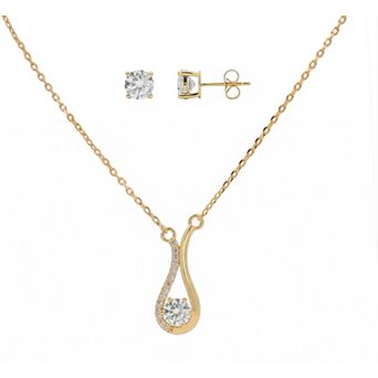 PRIMROSE 14k Gold Flash Plated Lab-Created Moissanite Teardrop Necklace & Stud Earrings Set