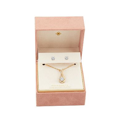 PRIMROSE 14k Gold Flash Plated Lab-Created Moissanite Teardrop Necklace & Stud Earrings Set with Jewelry Organzier