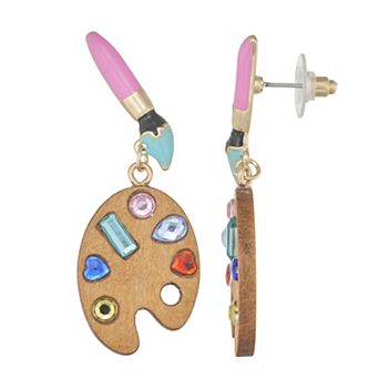 Gold Tone Paint Pallet Drop Earrings