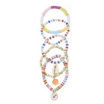 Gold Tone Summer Beaded Bracelet 5 pc Set