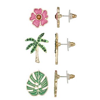 Gold Tone Tropical 3-Pair Stud Earring Set