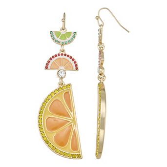 Gold Tone Citrus Slices Drop Earrings