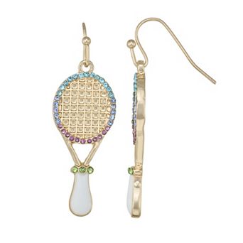 Gold Tone Tennis Racket Drop Earrings