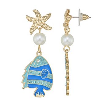 Gold Tone Dangling Fish Drop Earrings