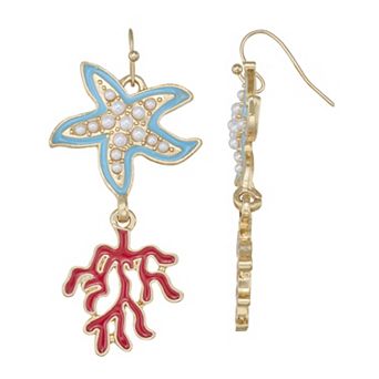 Gold Tone Starfish Coral Drop Earrings