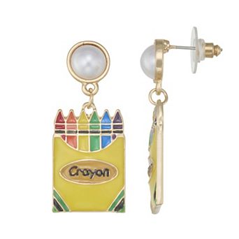 Gold Tone Colorful Crayon Earrings