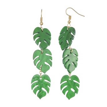 Gold Tone Palm Leaf Dangle Earrings