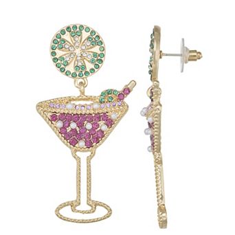 Gold Tone Martini Glass Drop Earrings