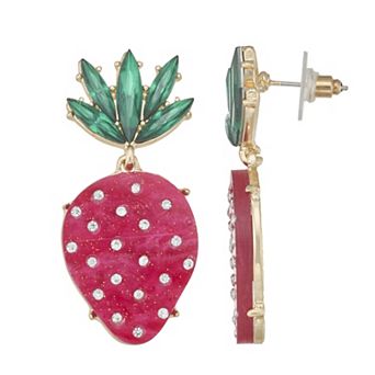 Gold Tone Glitz Strawberry Drop Earrings