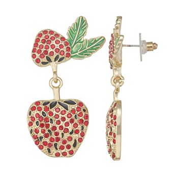 Gold Tone Rhinestone Strawberry Earrings
