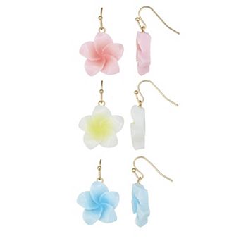 Gold Tone Tropical Floral 3-Pair Earring Set