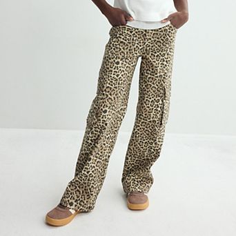 Girls 7-16 Gogo Star Leopard Print Cargo Pocket Wide Leg Pants