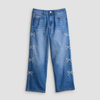 Girls 7-16 Gogo Star Side Bow Embroidered Wide Leg Jeans
