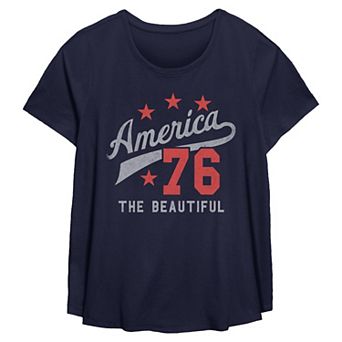 Plus Size Missy Plus America The Beautiful Short Sleeve Scoop Hem Flow Tee