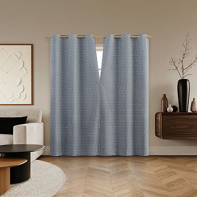 Sun Zero Dresden Slub Detail Magnetic Closure 2-Pack 100% Blackout Grommet Curtain Panels