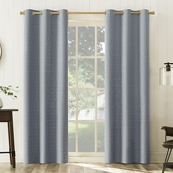 Sun Zero Dresden Slub Detail Magnetic Closure 2-Pack 100% Blackout Grommet Curtain Panels