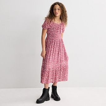 Girls 7-16 IZ Byer Short Sleeve Ruched Smocked Waist Maxi Dress