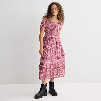 short girl maxi dress Girls 7-16 IZ Byer Short Sleeve Ruched Smocked Waist Maxi Dress, Girl's, Size: Large, Mauve