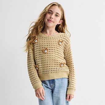 Girls 7-16 IZ Byer 3D Crochet Bears Crewneck Sweater & Camisole Tank Top Set