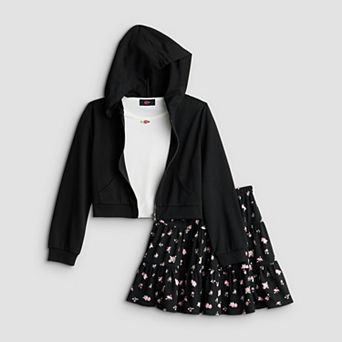 Girls 7-16 IZ Byer 3 pc Hoodie, Short Sleeve Tee & Tiered Skirt Set