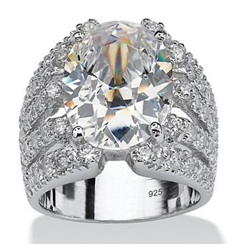 PalmBeach Jewelry 10.82 TCW Oval-Cut Cubic Zirconia .925 Sterling Silver Sparkler Engagement Ring