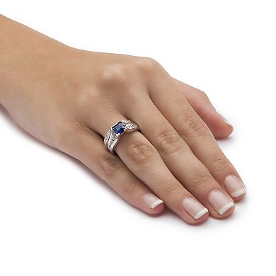 PalmBeach Jewelry 1.45 TCW Blue Sapphire CZ Platinum-plated Sterling Silver 2-Piece Bridal Set