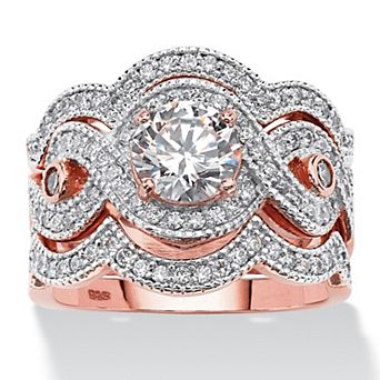 PalmBeach Jewelry 2.37 TCW CZ Bridal Ring Set in Rose Gold-plated Sterling Silver