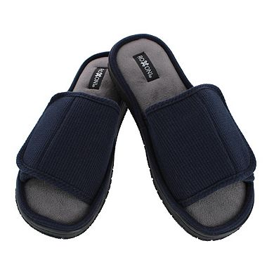 CTM Men's Supportive Open Toe Hook and Loop Slide Slippers