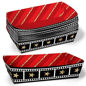Big Dot of Happiness Red Carpet Hollywood Paper Food Trays, Disposable Meal Holders - 12 Count